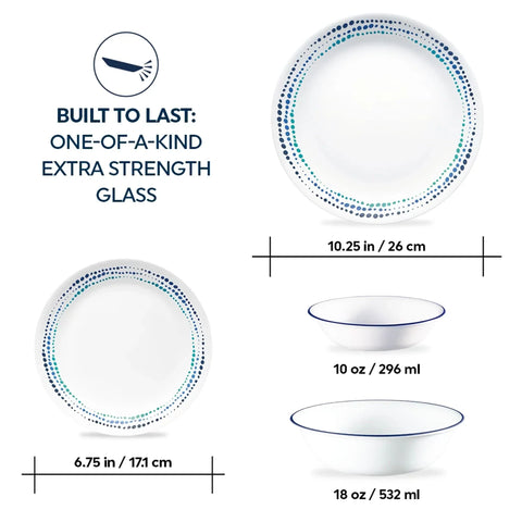 Corelle® Ocean Blues 16-piece Mugless Dinnerware Set, Service of 4