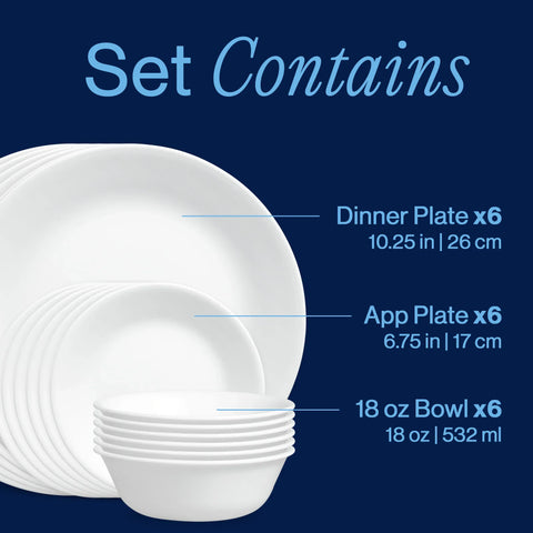 Corelle® Winter Frost White Dinnerware Set – Service for 6 + Salad Plates