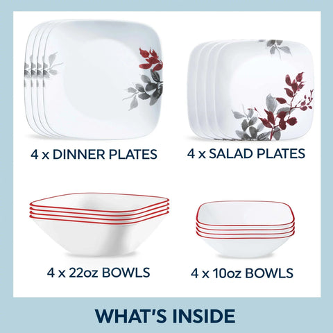 Corelle® Kyoto Leaves 16-piece Dinnerware Set, Service for 4
