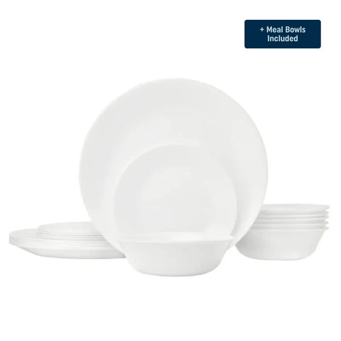 Corelle® Winter Frost White Dinnerware Set – Service for 8 + Meal Bowls